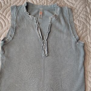 Mono B Sky Blue Waffle Knit Cotton Tank Top
